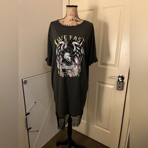 Missguided live fast rock harder American eagle lace trim t shirt dress XL 12 14